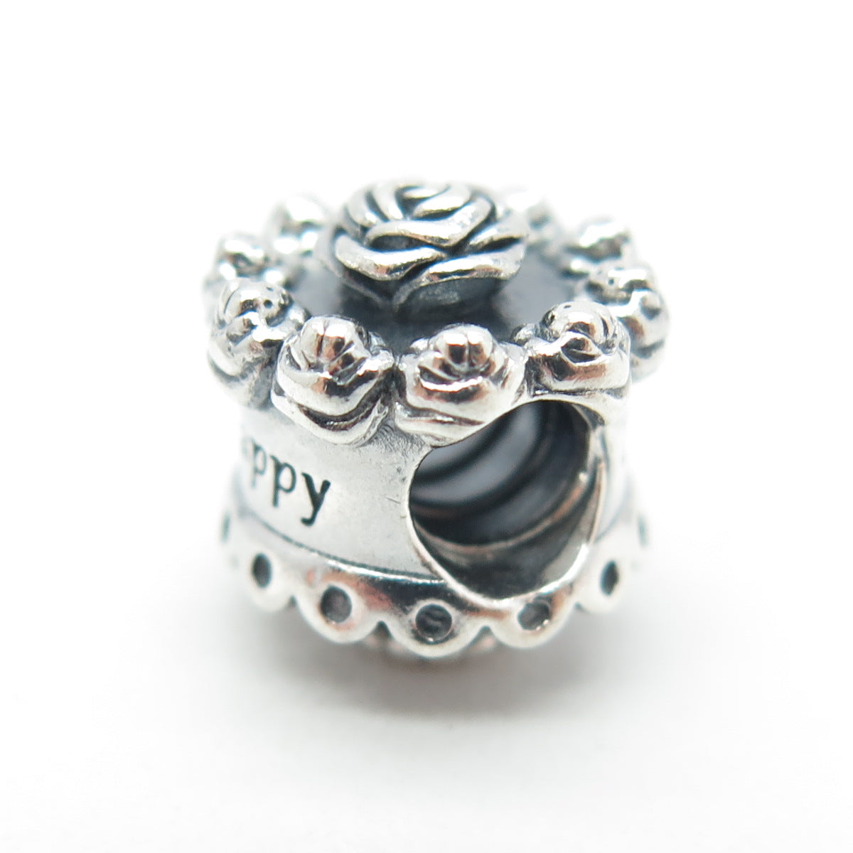 PANDORA 925 Sterling Silver "Happy Birthday" Floral Bead Charm