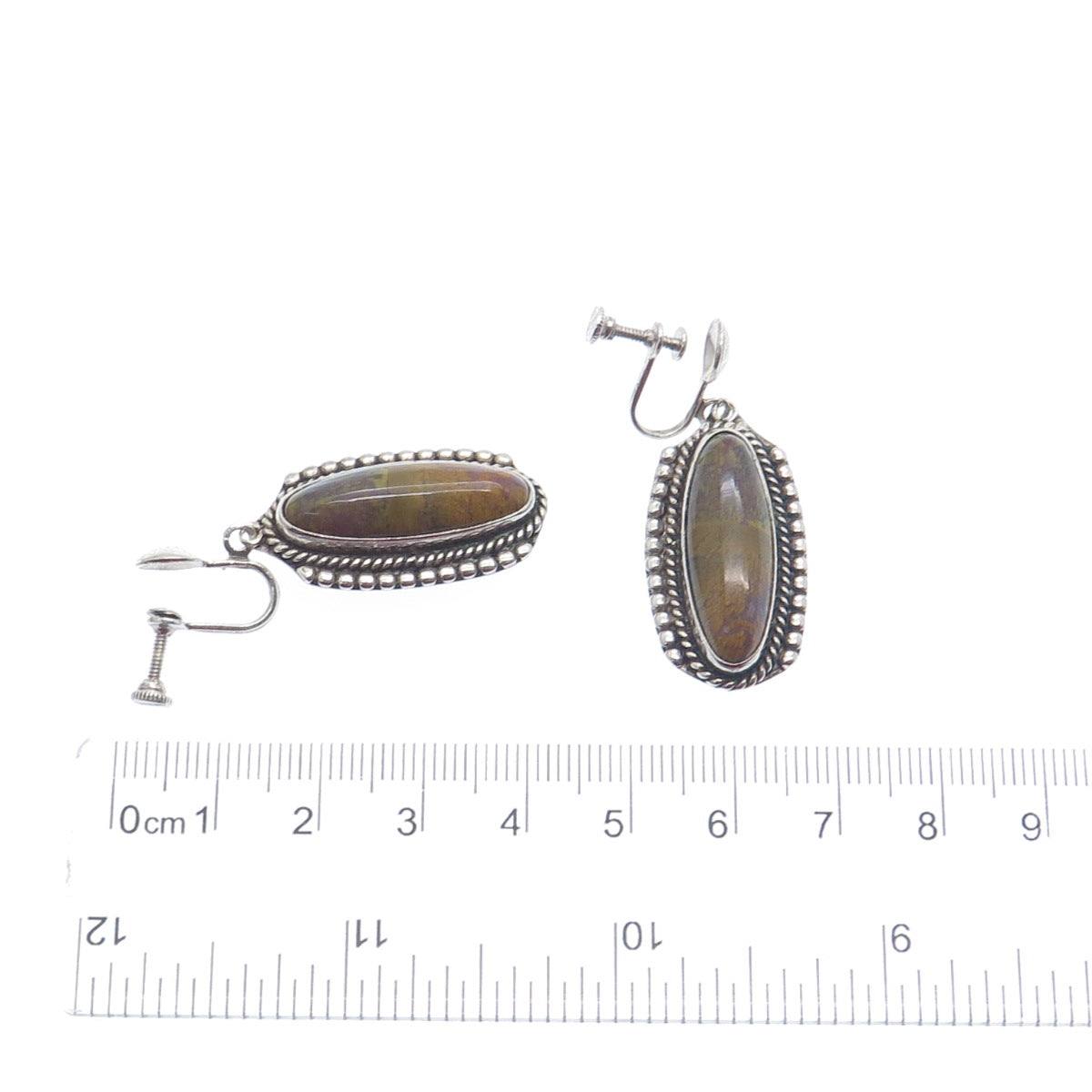 Old Pawn 925 Sterling Silver Vintage Southwestern Real Agate Dangle Earrings