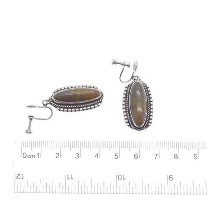 Old Pawn 925 Sterling Silver Vintage Southwestern Real Agate Dangle Earrings