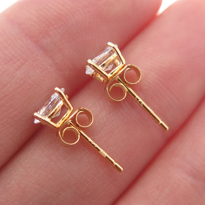 925 Sterling Silver Gold Plated Oval-Cut C Z Stud Earrings