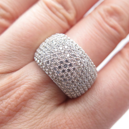 925 Sterling Silver C Z Wide Domed Ring Size 7