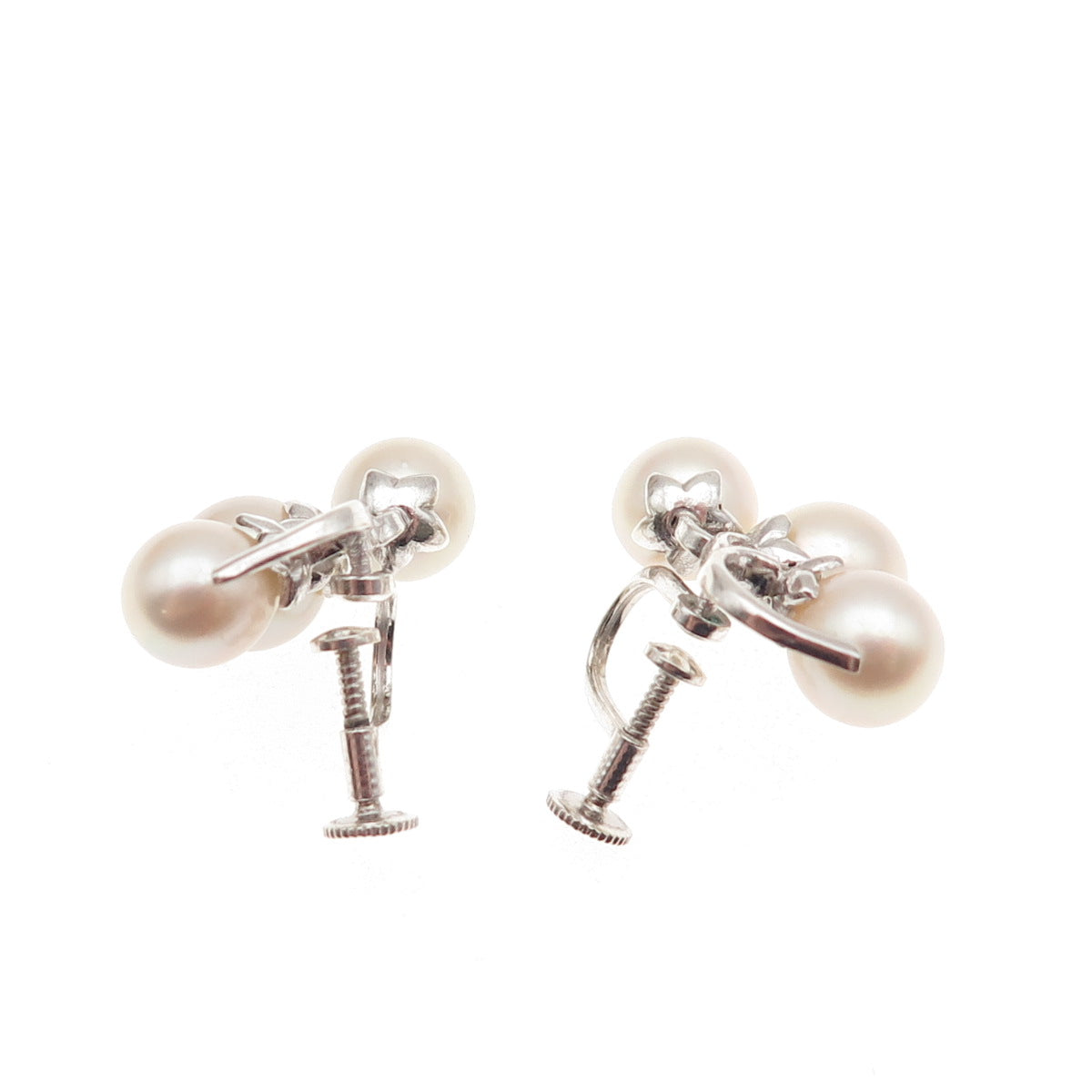 925 Sterling Silver Antique Japan Real Akoya Pearl Screw Back Earrings