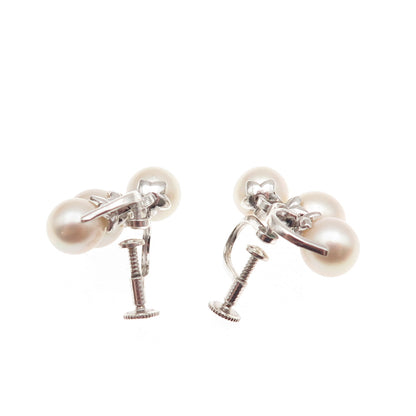 925 Sterling Silver Antique Japan Real Akoya Pearl Screw Back Earrings