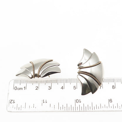 925 Sterling Silver 14K Gold Vintage Modernist Wing Earrings
