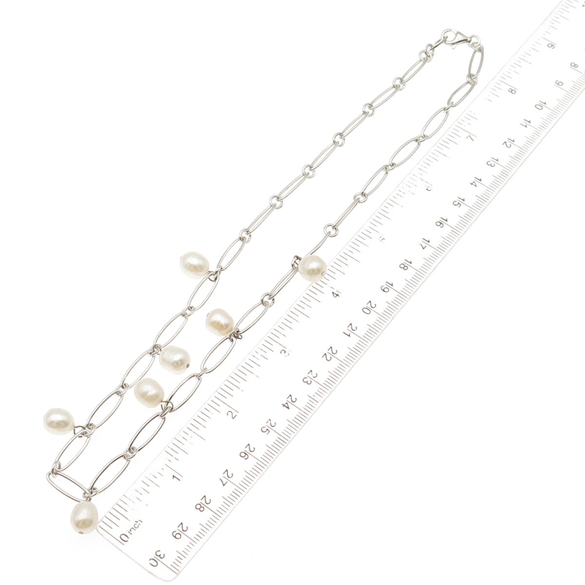 925 Sterling Silver Real Baroque Pearl Oval Chain Necklace 18"