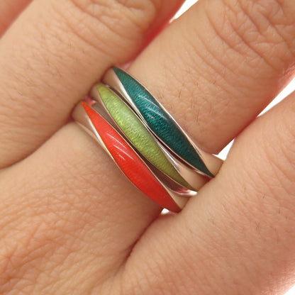 CNA PRANDA Sterling Silver Vintage Enamel SET of 3 Stackable Band Ring Size 9