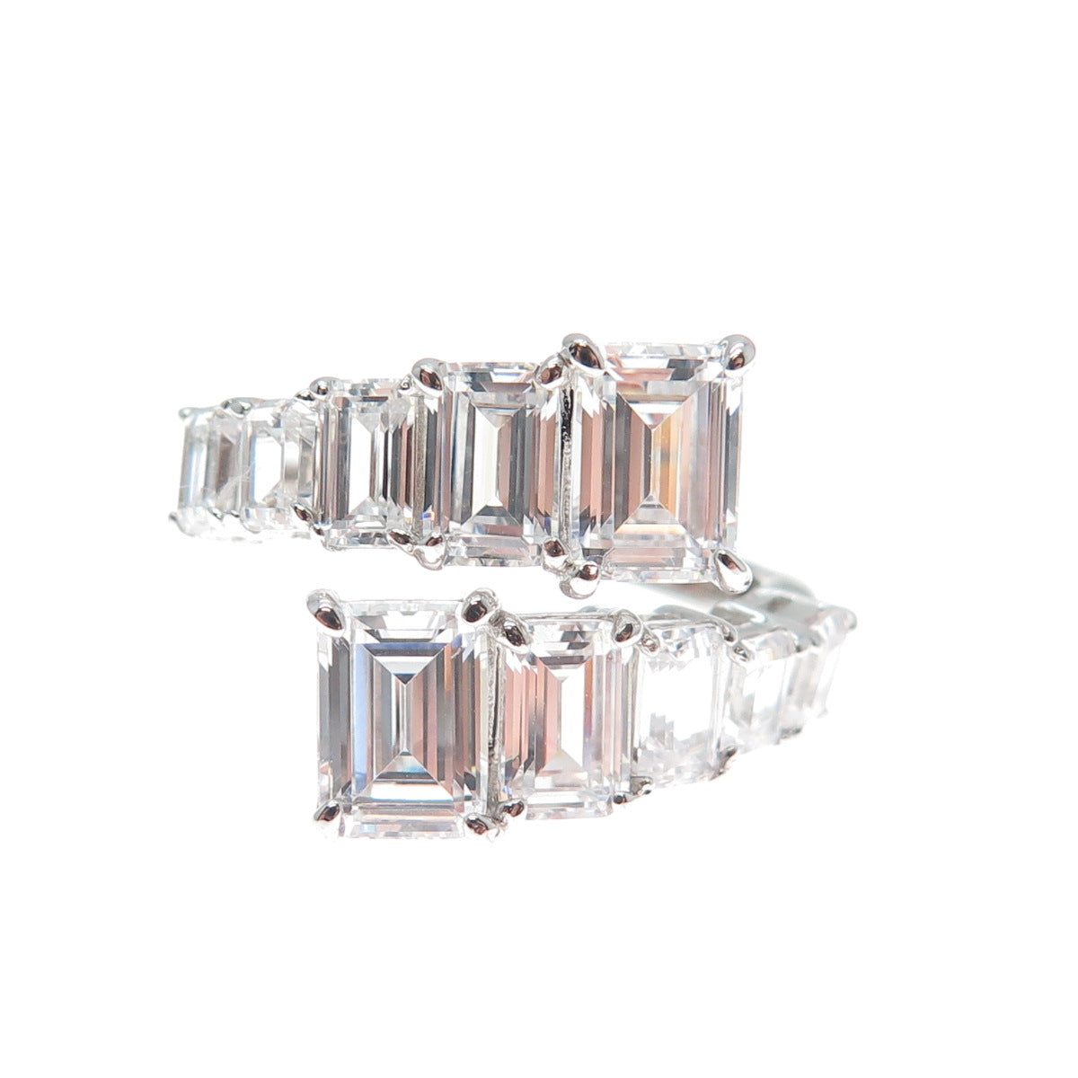 DSMK 925 Sterling Silver Emerald-Cut Shaped C Z Adjustable Ring Size 7.25