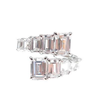 DSMK 925 Sterling Silver Emerald-Cut Shaped C Z Adjustable Ring Size 7.25