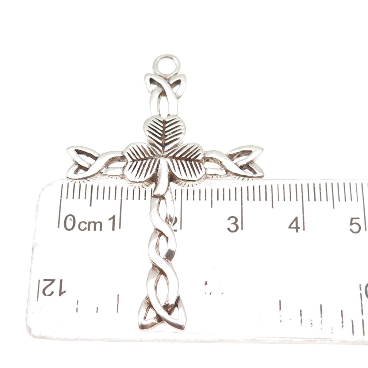925 Sterling Silver Vintage Celtic Trinity Cross Clover Lucky Oxidized Pendant