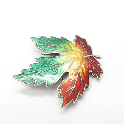 925 Sterling Silver Vintage Enamel Canadian Maple Leaf Pin Brooch