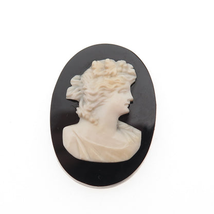 Antique Art Deco Real MOP & Black Onyx Carved Lady Cameo