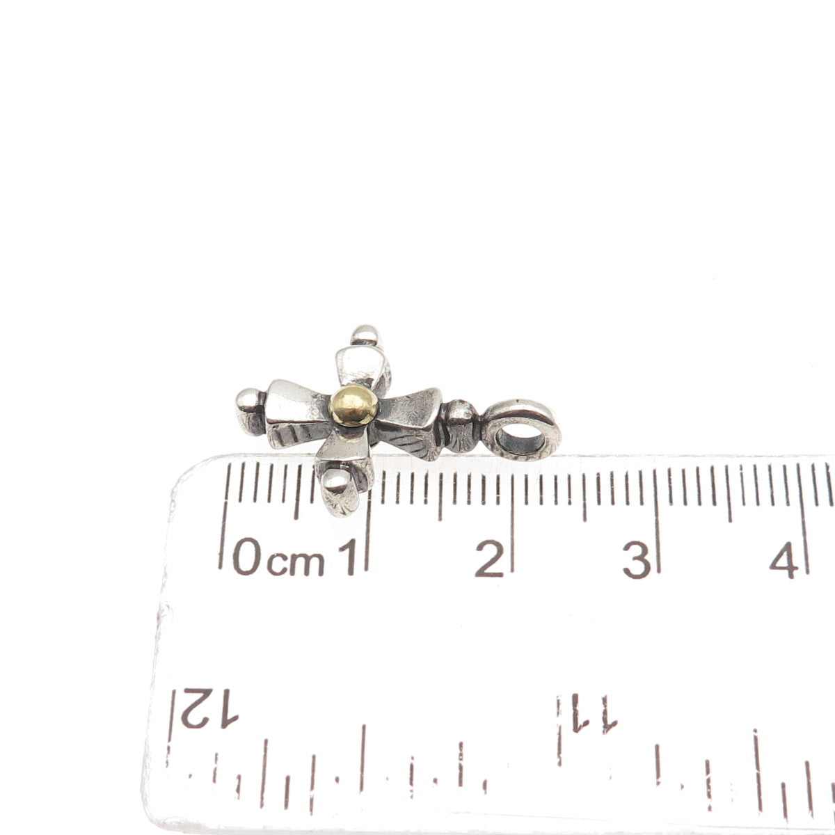 925 Sterling Silver 14K Gold Vintage Modernist Cross Oxidized Charm Pendant