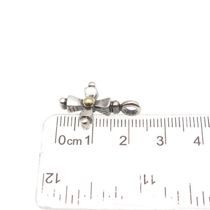 925 Sterling Silver 14K Gold Vintage Modernist Cross Oxidized Charm Pendant