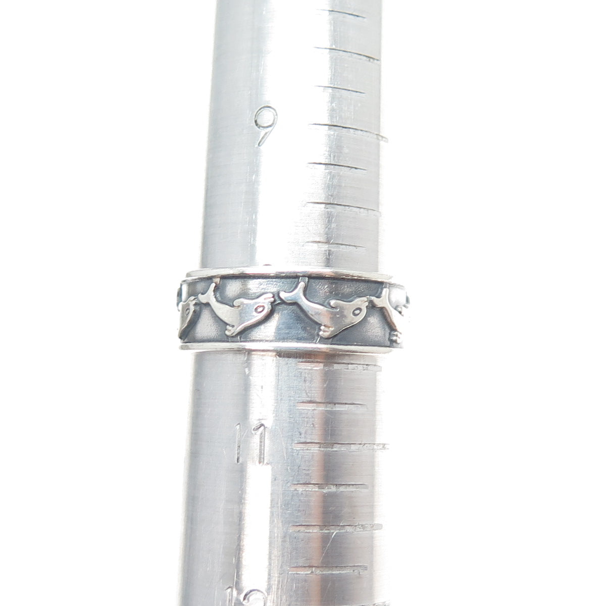 925 Sterling Silver Vintage Mexico Dolphin Oxidized Band Ring Size 10.5