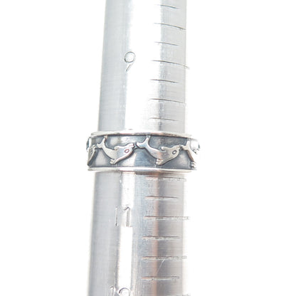 925 Sterling Silver Vintage Mexico Dolphin Oxidized Band Ring Size 10.5