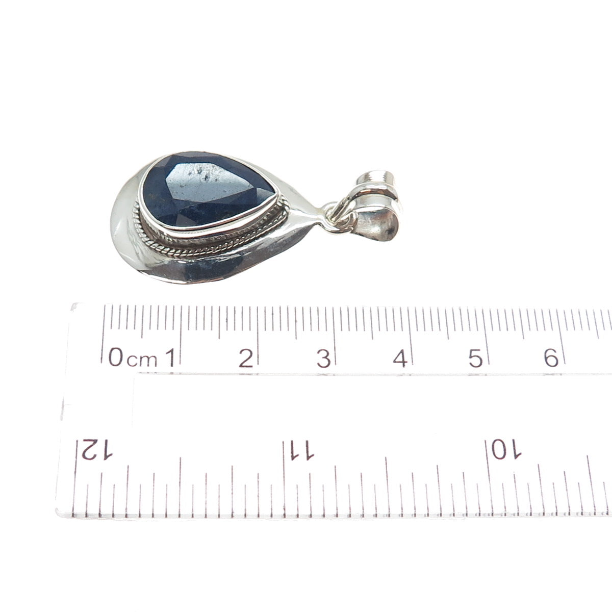 925 Sterling Silver Vintage Real Pear-Cut Sapphire Teardrop Charm Pendant