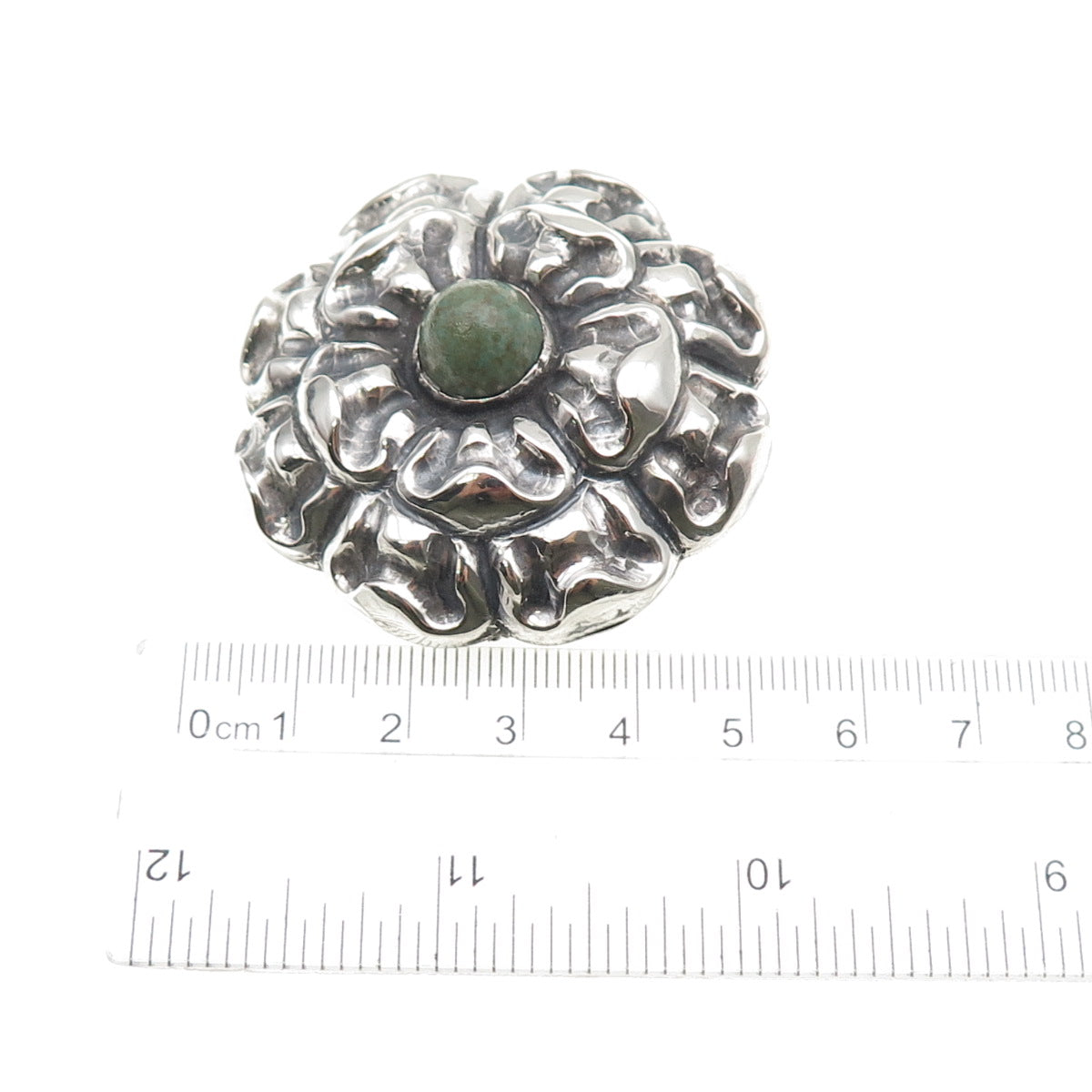 925 Sterling Silver Vintage Mexico Real Turquoise Flower Oxidized Pin Brooch