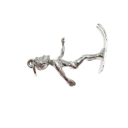 925 Sterling Silver Vintage Waterskier 3D Charm Pendant