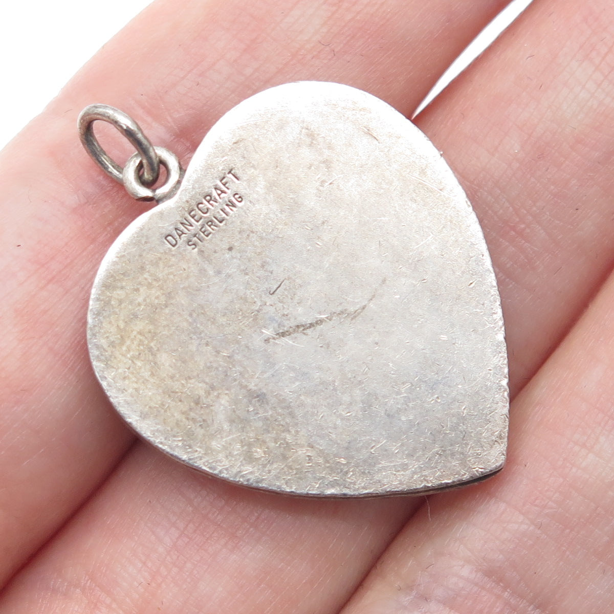 DANECRAFT 925 Sterling Silver Antique Art Deco Ornate Heart Oxidized Pendant