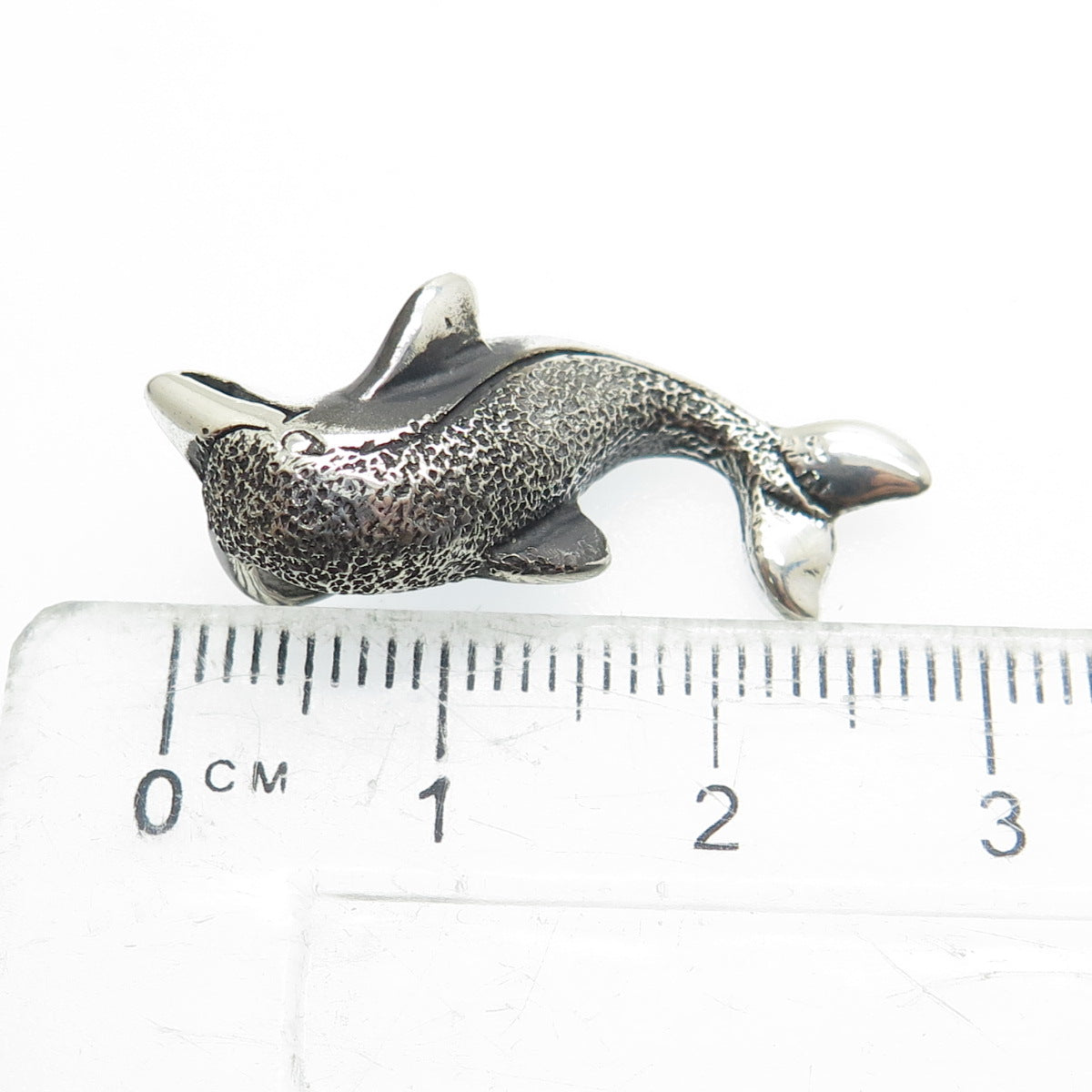 925 Sterling Silver Vintage Friendly Dolphin Oxidized Pendant