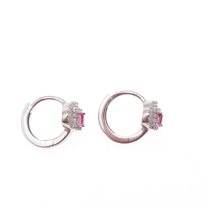 925 Sterling Silver Pink & White C Z Hoop Earrings