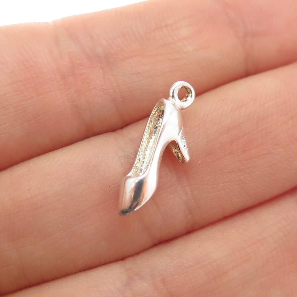925 Sterling Silver Vintage High Heel Shoe Minimalist 3D Charm Pendant