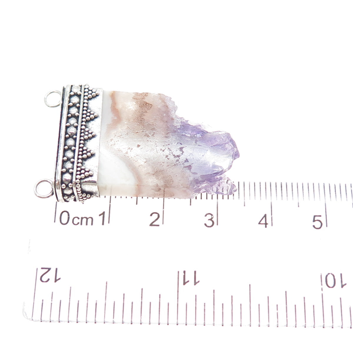 925 Sterling Silver Vintage Amethyst Agate Oxidized Slide Centerpiece Pendant