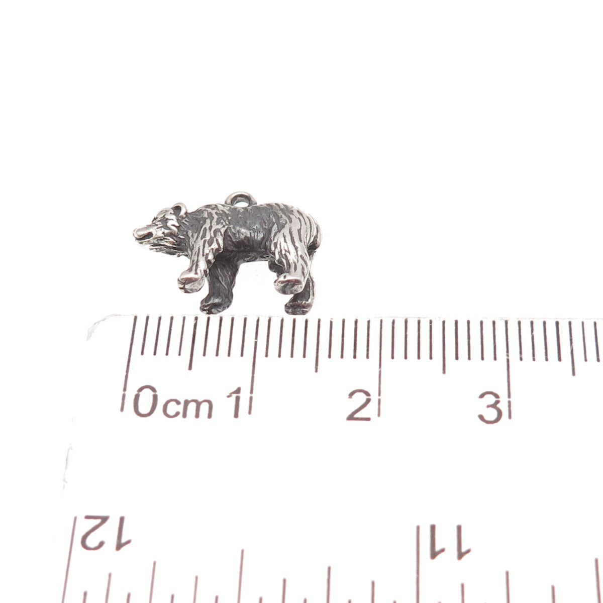 925 Sterling Silver Vintage Bear Oxidized 3D Mini Charm Pendant