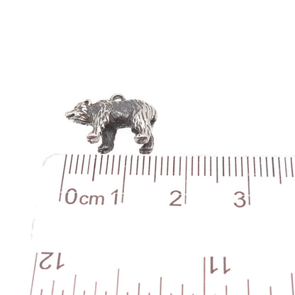 925 Sterling Silver Vintage Bear Oxidized 3D Mini Charm Pendant