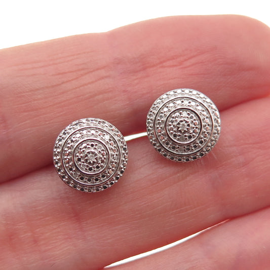 925 Sterling Silver Real Round-Cut Diamond Stud Earrings