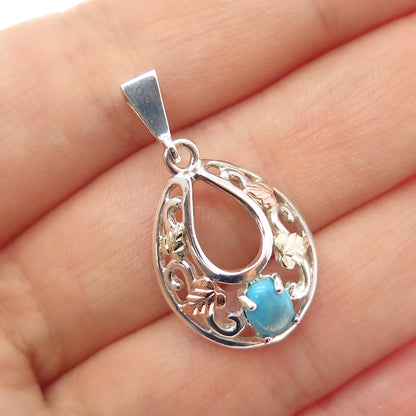COLEMAN CO 12K Rose & Yellow Gold Sterling Silver Vintage Real Turquoise Pendant
