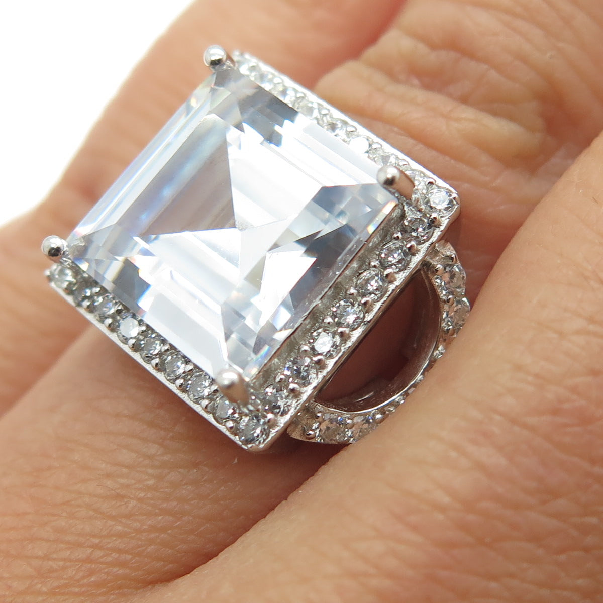 925 Sterling Silver Princess & Round-Cut C Z Ring Size 5