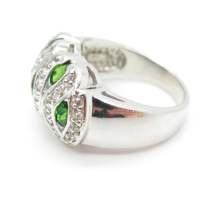 925 Sterling Silver Real White Topaz & Peridot Gemstone Ring Size 6.75