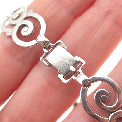 925 Sterling Silver Vintage Modernist Swirl Link Bracelet 6.5"