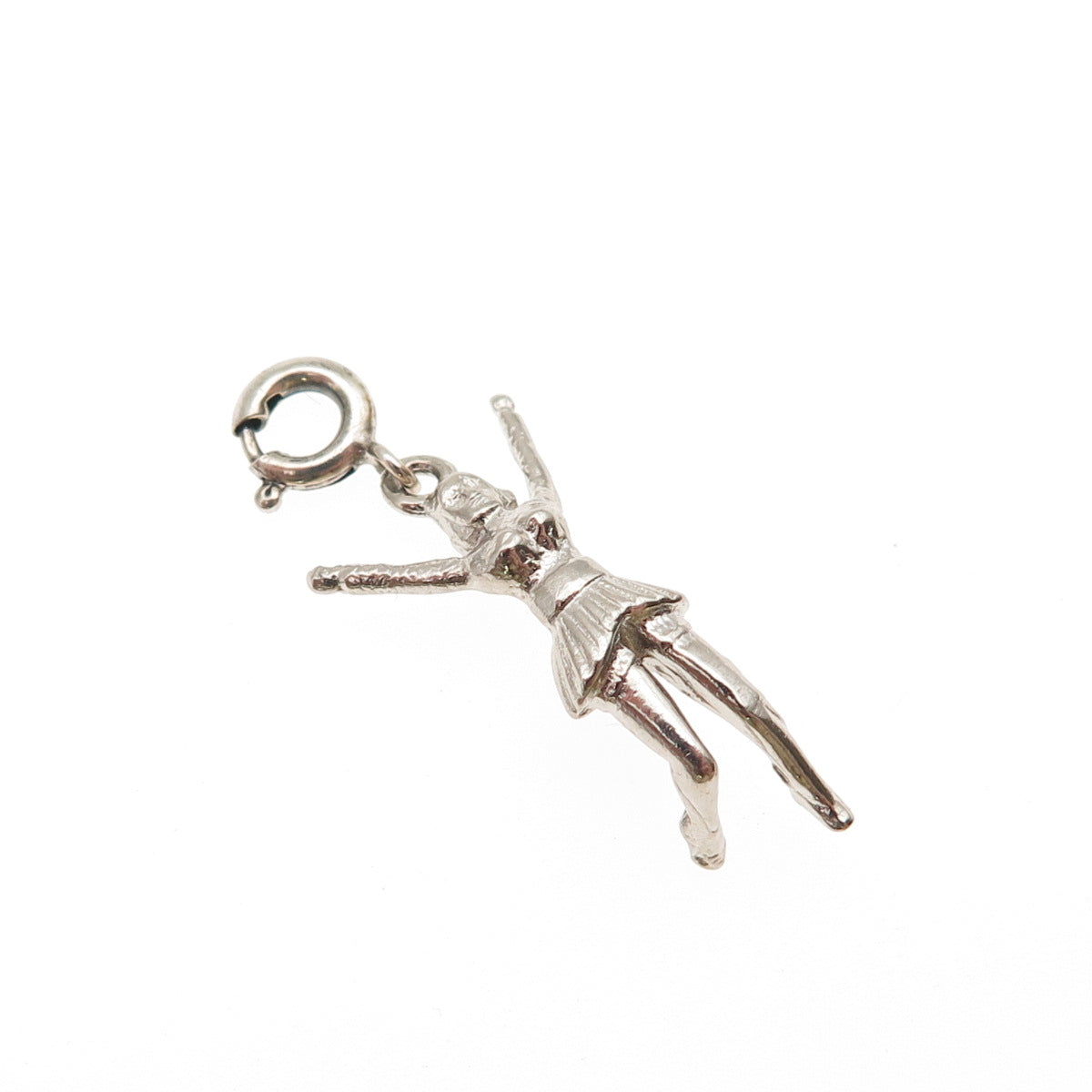 925 Sterling Silver Vintage Cheerleader Spring Ring Lock 3D Charm Pendant