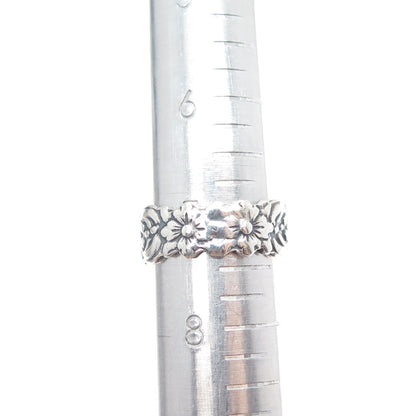 925 Sterling Silver Vintage Mexico Flower Oxidized Band Ring Size 7.5