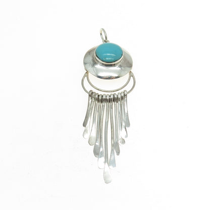 Old Pawn 925 Sterling Silver Southwestern Lone Mountain Turquoise Dangle Pendant