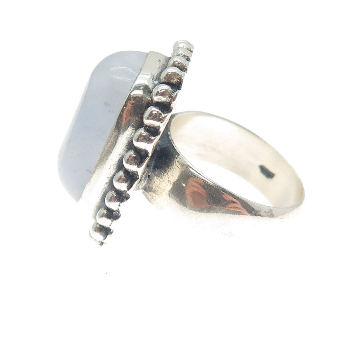 925 Sterling Silver Vintage Real Quartz Beaded Oxidized Ring Size 8.5