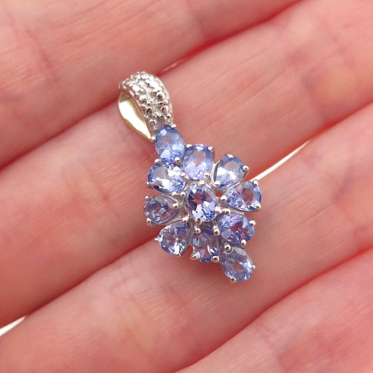 Chuck Clemency 925 Sterling Silver Real Tanzanite Cluster Charm Pendant