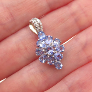 Chuck Clemency 925 Sterling Silver Real Tanzanite Cluster Charm Pendant