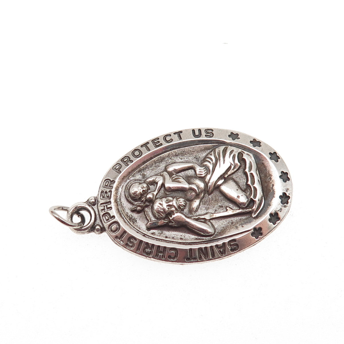 College Seal & Crest Sterling Silver Antique Art Deco St. Christopher Pendant