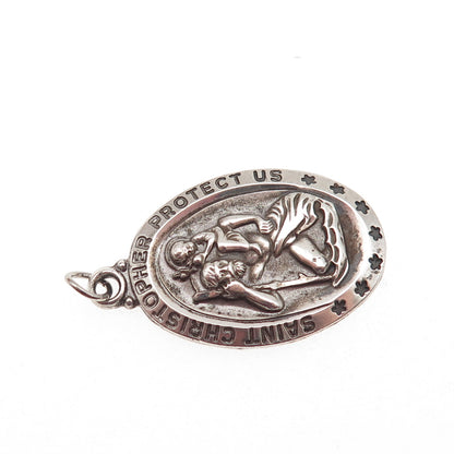 College Seal & Crest Sterling Silver Antique Art Deco St. Christopher Pendant