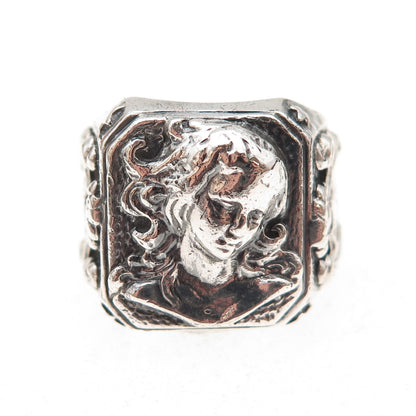 925 Sterling Silver Antique Art Nouveau Lady Oxidized Ring Size 8.75