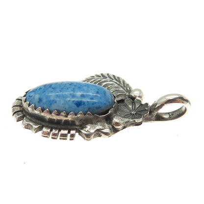 Old Pawn 925 Sterling Silver Vintage Southwestern Sodalite Floral Leaf Pendant