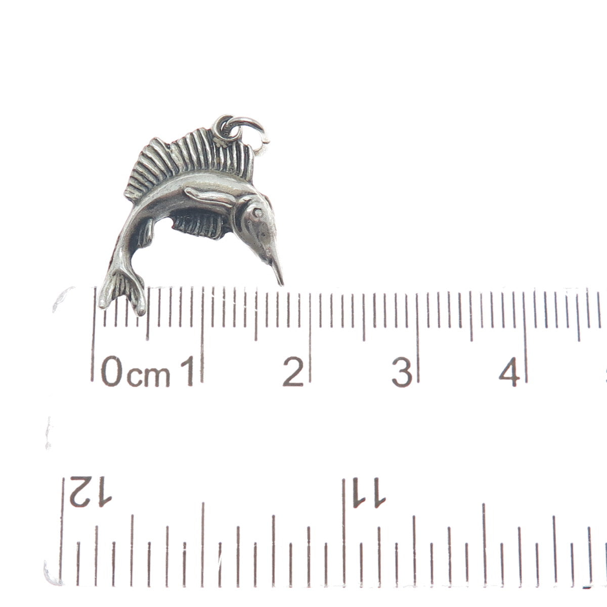 WELLS 925 Sterling Silver Vintage Swordfish Oxidized 3D Charm Pendant