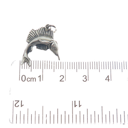 WELLS 925 Sterling Silver Vintage Swordfish Oxidized 3D Charm Pendant