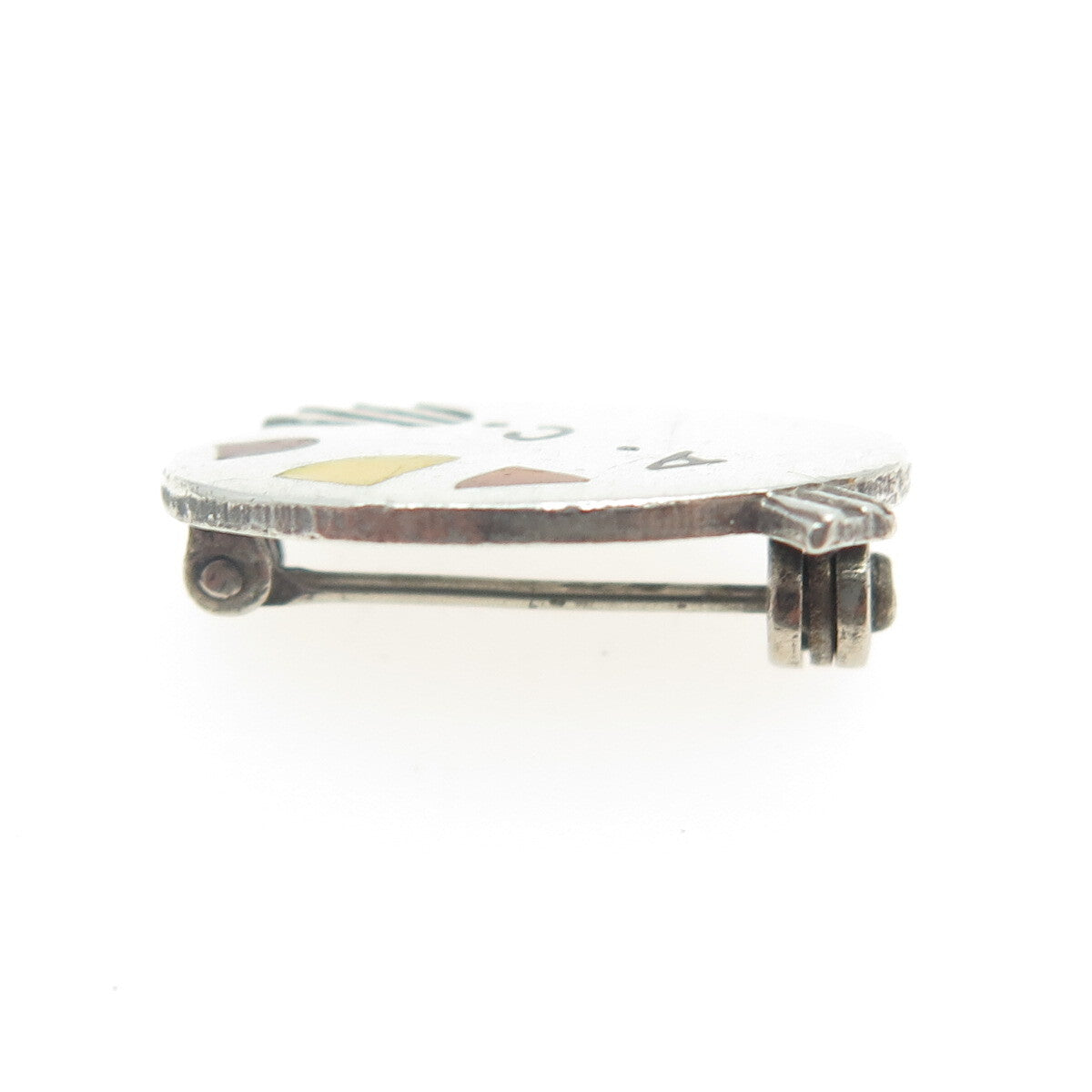 METAL ARTS CO. 925 Sterling Silver Vintage Enamel "AC" Artist's Palette Brooch