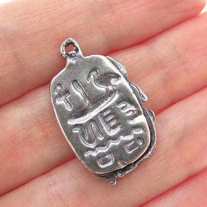 925 Sterling Silver Vintage Egyptian Scarab Oxidized Charm Pendant