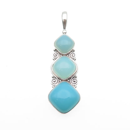 SAJEN 925 Sterling Silver Vintage Real Larimar Spiral Pendant