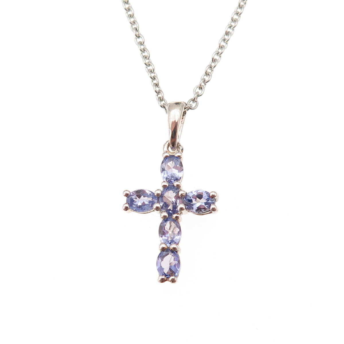Chuck Clemency 925 Sterling Silver Real Tanzanite Cross Cable Chain Necklace 20"